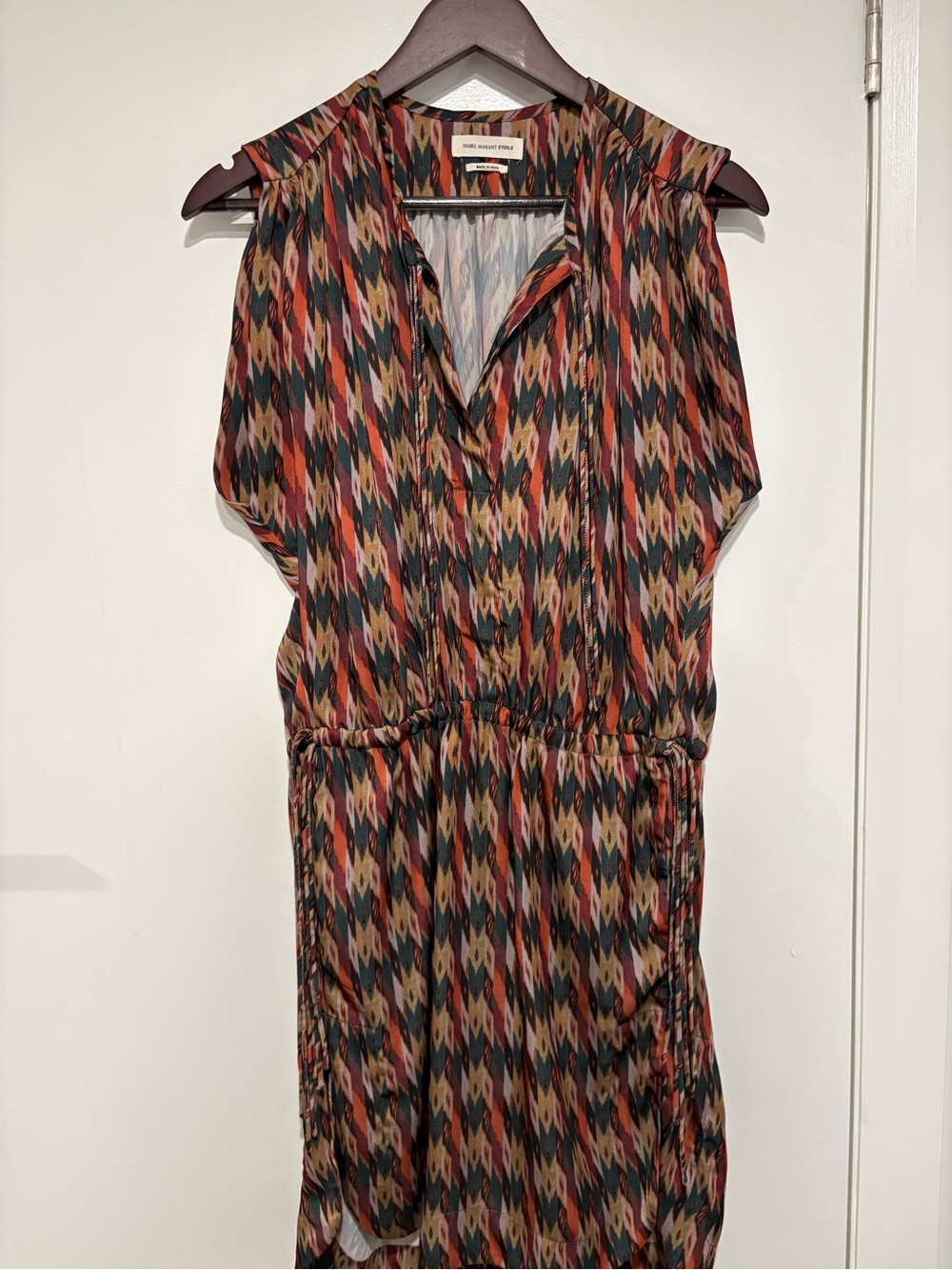 Isabel Marant Etoile - Sleeveless Print Mini Dress in Rust, Teal, Cream